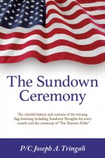 American flag waving on a book cover, "The sundown Ceremony"