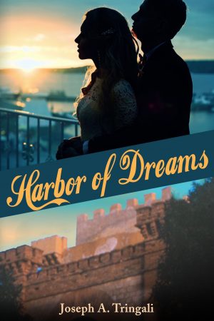 A couple silhouette on a balcony on a book cover.